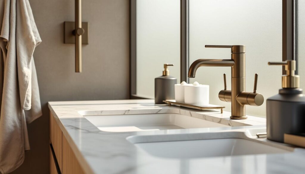 découvrez comment le laiton brossé apporte élégance et lumière aux accessoires de salle de bains chic pour un intérieur raffiné et moderne.