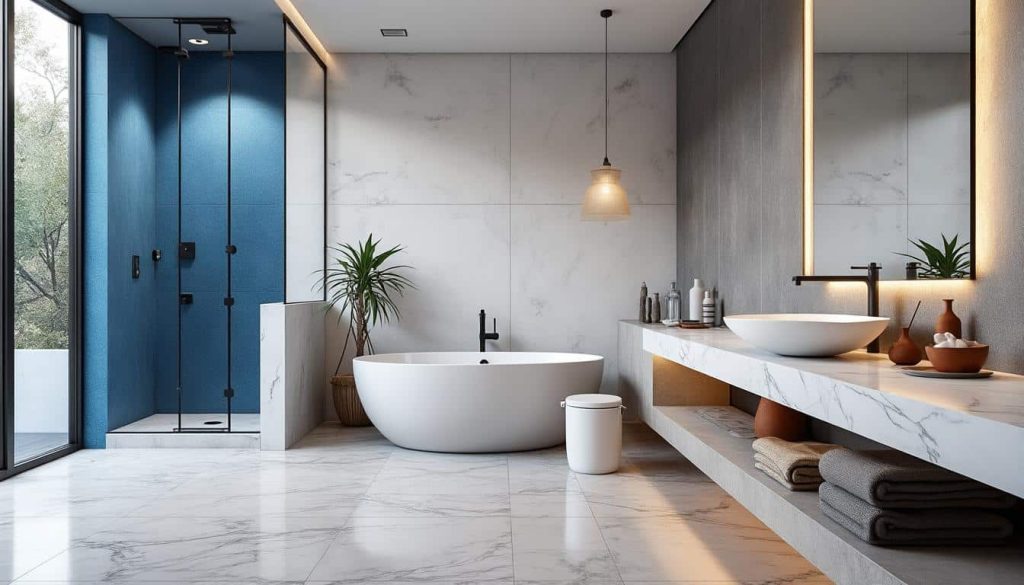 apportez chaleur et convivialité à vos salles de bains froides avec le terracotta, une tendance déco qui transforme l'ambiance en un espace chaleureux et accueillant.