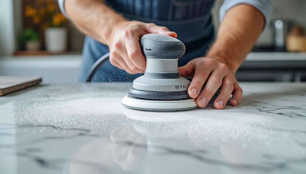 le ponçage de marbre permet de restaurer la brillance et l'éclat naturels des plans de travail, offrant une surface lisse et élégante.