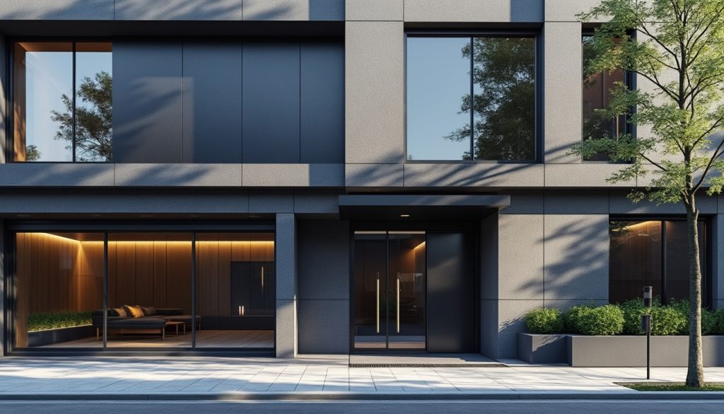 le gris anthracite sublime les façades en apportant une élégance moderne et raffinée, idéale pour un style contemporain et sophistiqué.