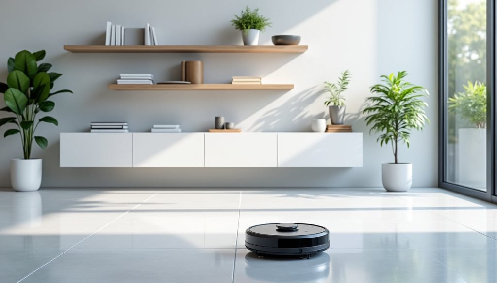 découvrez comment le mobilier suspendu facilite le passage de l'aspirateur robot en offrant un espace dégagé pour un nettoyage plus efficace et sans obstacles.