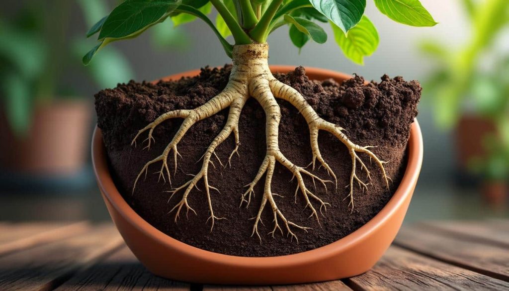 le terreau de rempotage améliore le drainage des racines en pot, assurant une meilleure aération et favorisant la croissance saine de vos plantes en pot.