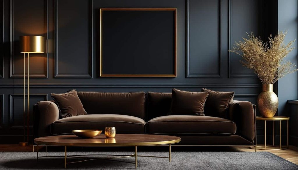 découvrez comment les touches dorées apportent éclat et élégance aux intérieurs aux couleurs sombres, créant une ambiance chaleureuse et sophistiquée.