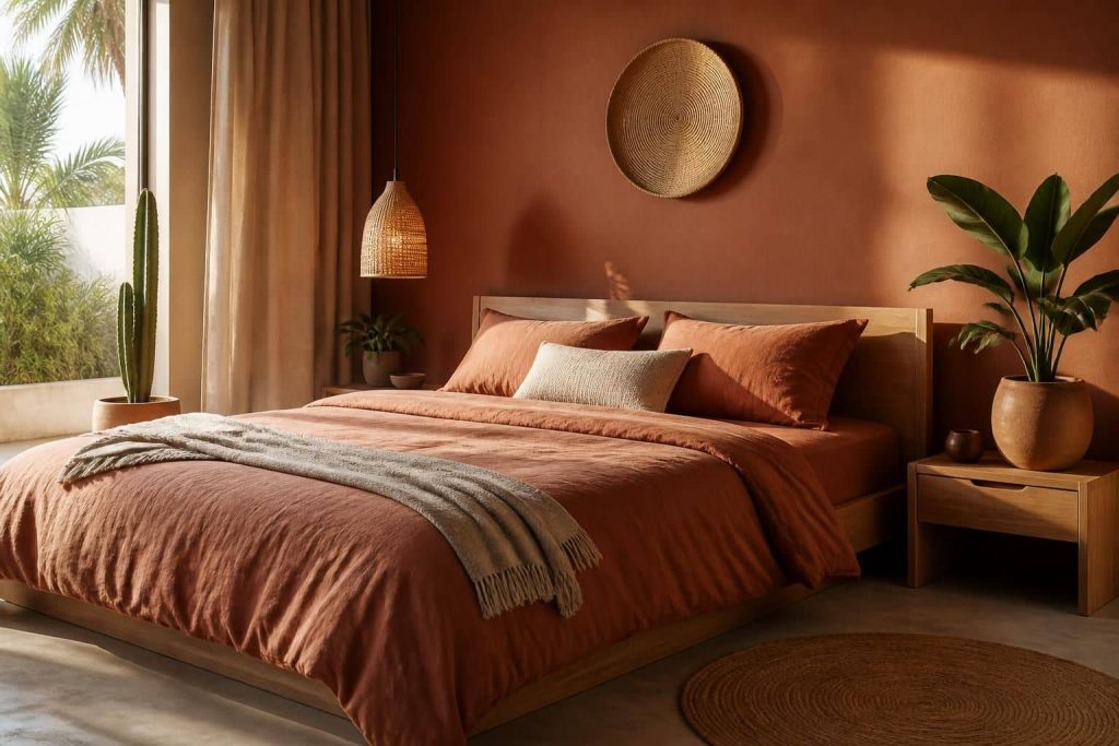 découvrez comment la couleur terracotta influence visuellement la sensation de chaleur dans une chambre, créant une ambiance chaleureuse et accueillante.