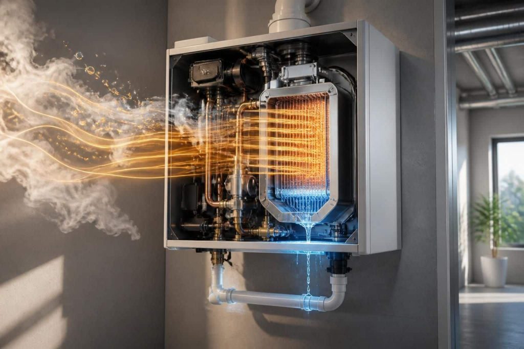 découvrez comment la récupération de la chaleur latente dépend de la performance des chaudières à condensation pour optimiser l'efficacité énergétique.